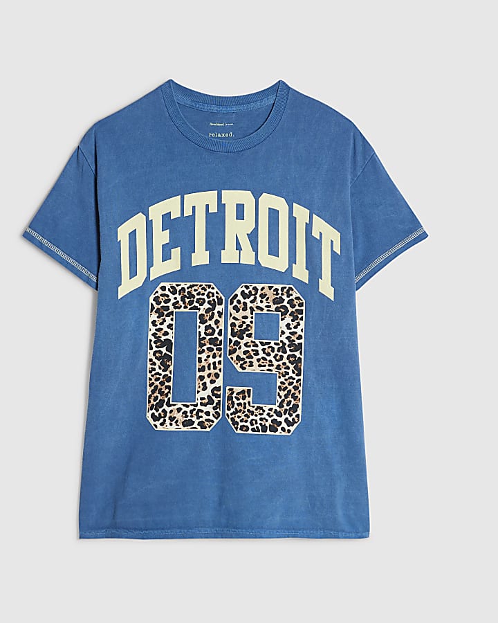 Blue Cotton Detroit Boyfriend T-shirt