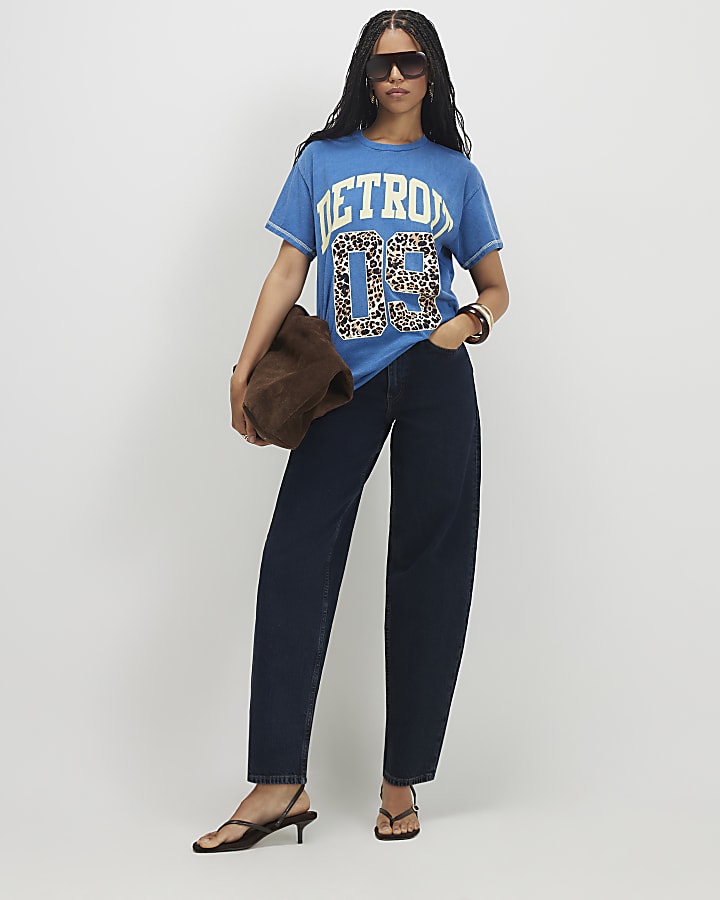 Blue Cotton Detroit Boyfriend T-shirt