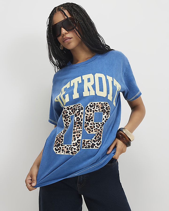 Blue Cotton Detroit Boyfriend T-shirt