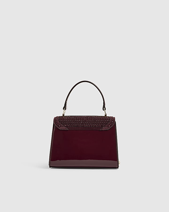 Burgundy Embellished Mini Tote Crossbody Bag