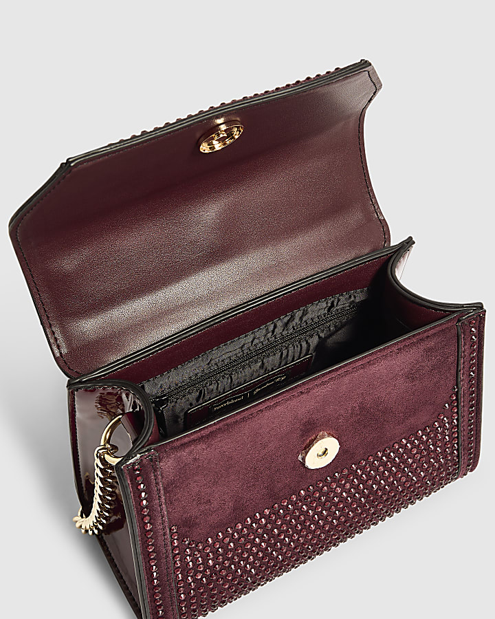 Burgundy Embellished Mini Tote Crossbody Bag