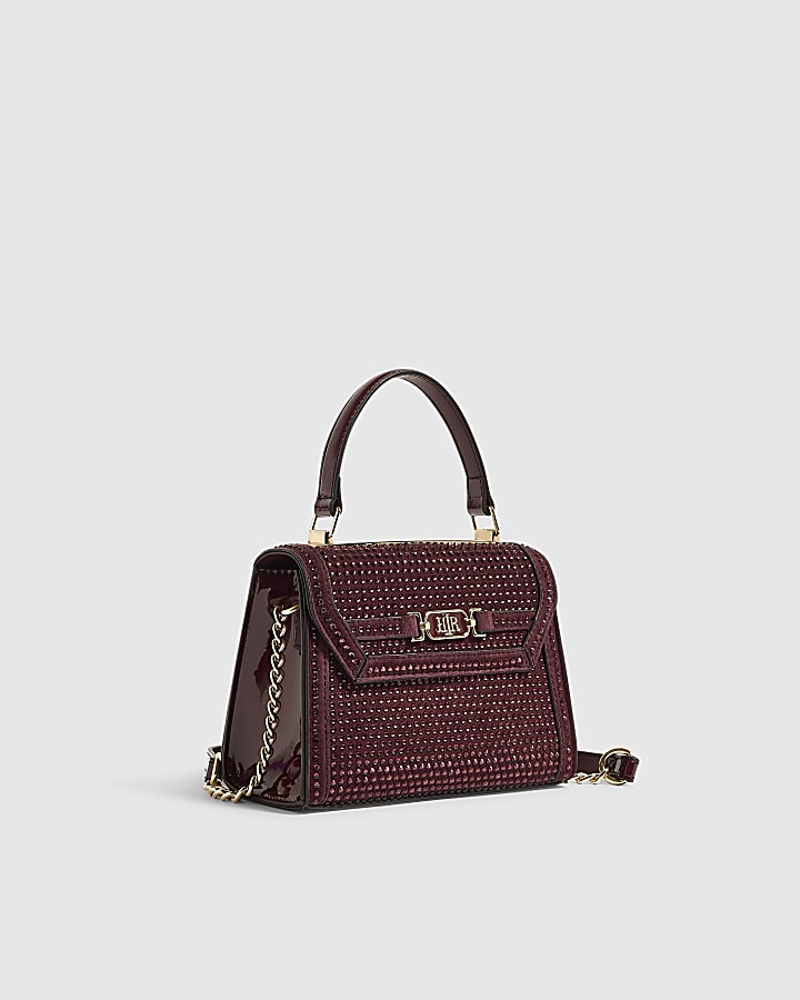 Burgundy Embellished Mini Tote Crossbody Bag