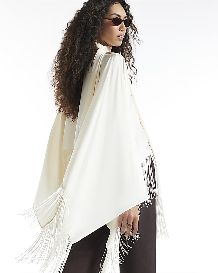 Cream Satin Fringe Cape