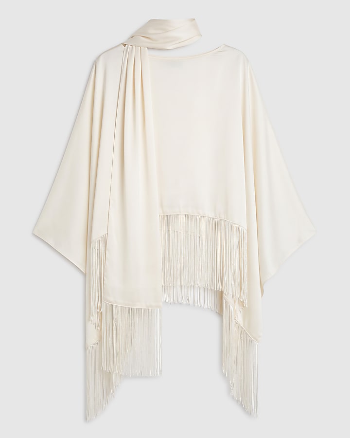 Cream Satin Fringe Cape