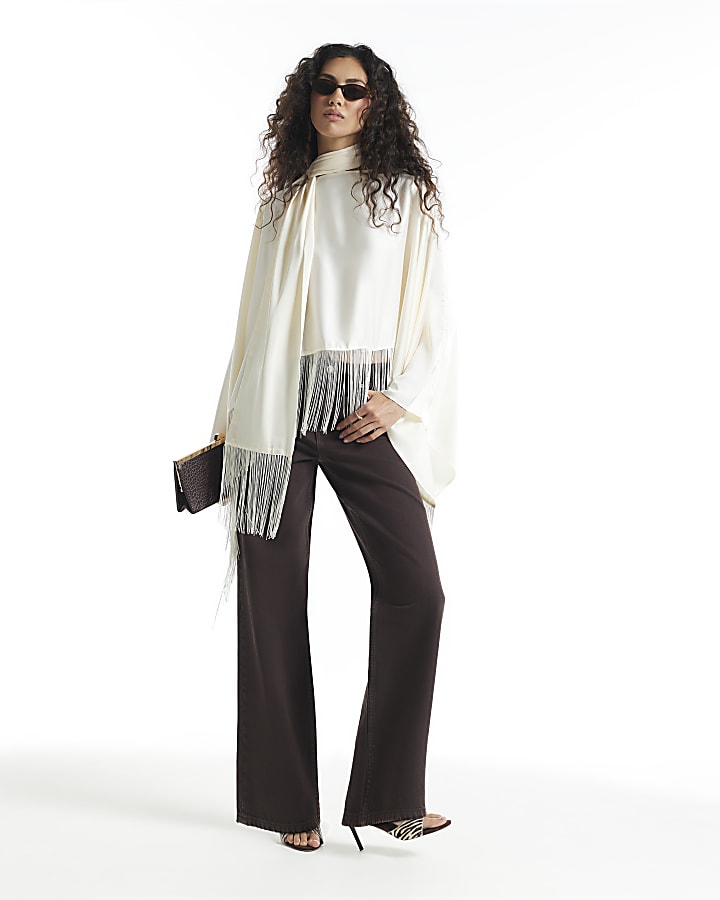 Cream Satin Fringe Cape