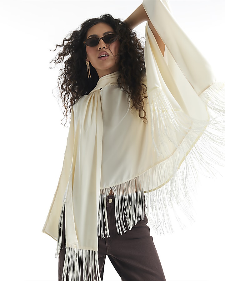 Cream Satin Fringe Cape