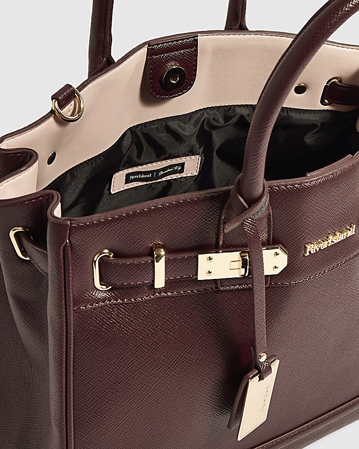 Burgundy Large Soft Lock Front Tote Bag