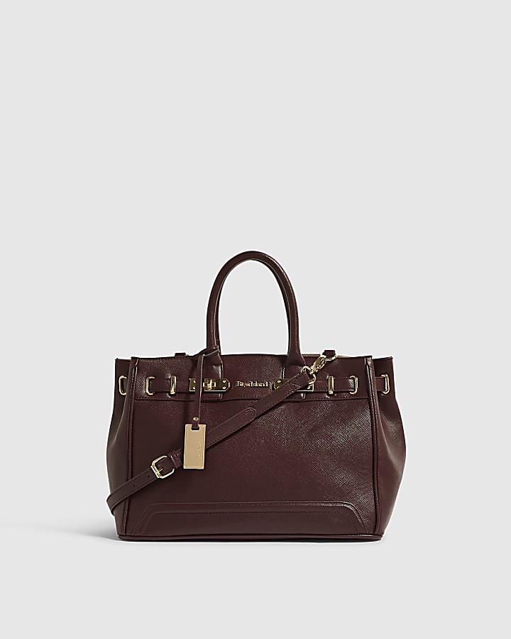 Burgundy Large Soft Lock Front Tote Bag
