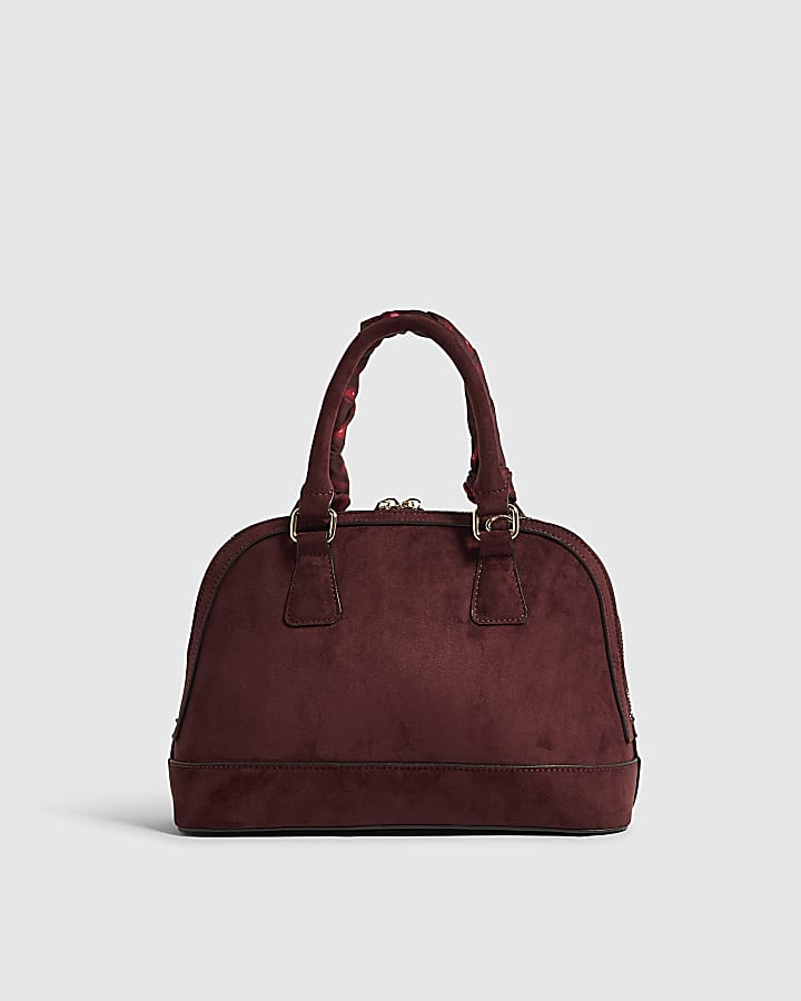 Burgundy Faux Suede Cherry Scarf Tote Bag