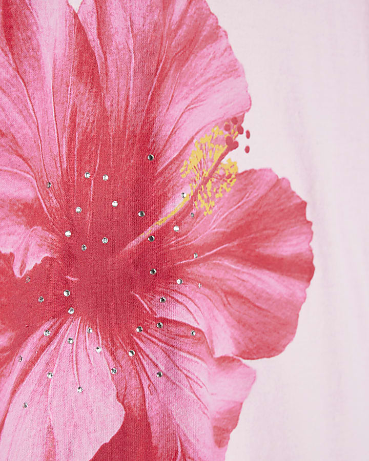 Pink Cotton Short Sleeve Hibiscus T-shirt