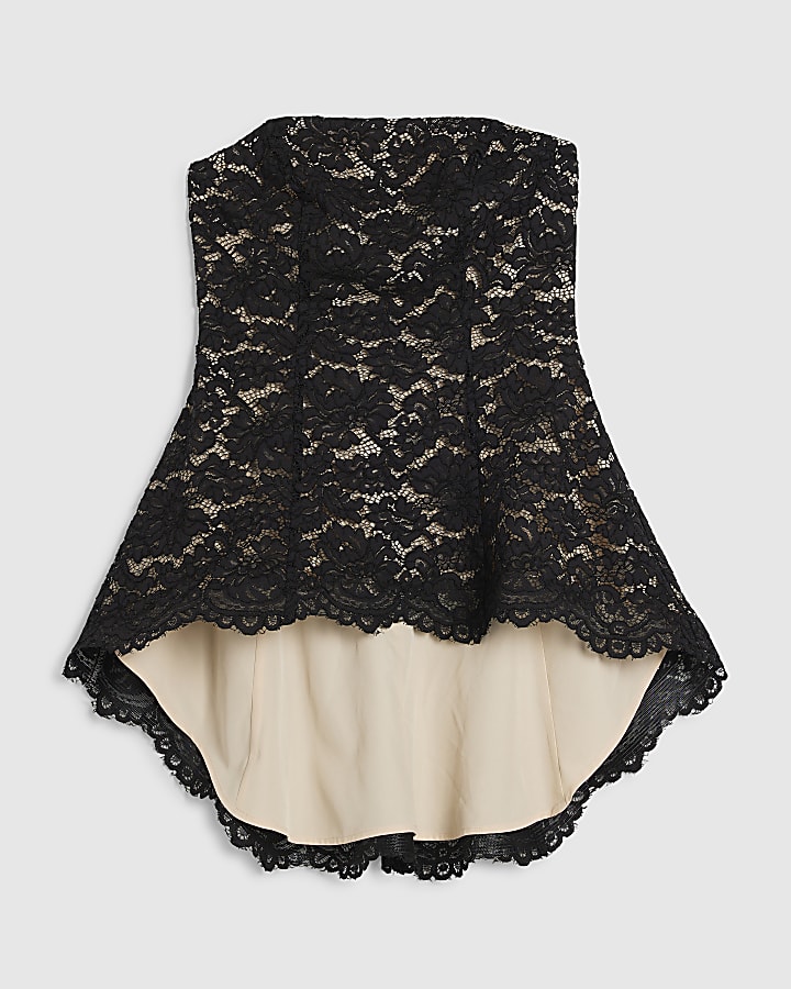 Black Lace High Low Bandeau Top
