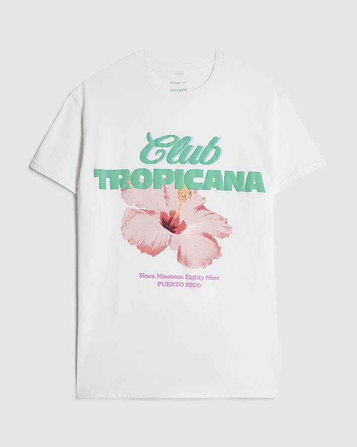 White Cotton Tropicana Boyfriend T-shirt