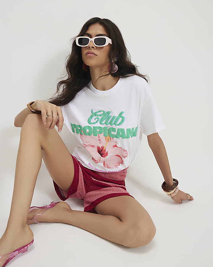 White Cotton Tropicana Boyfriend T-shirt