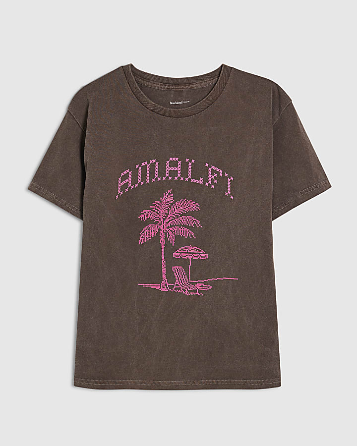 Brown Cross Stitch Style Amalfi T-Shirt