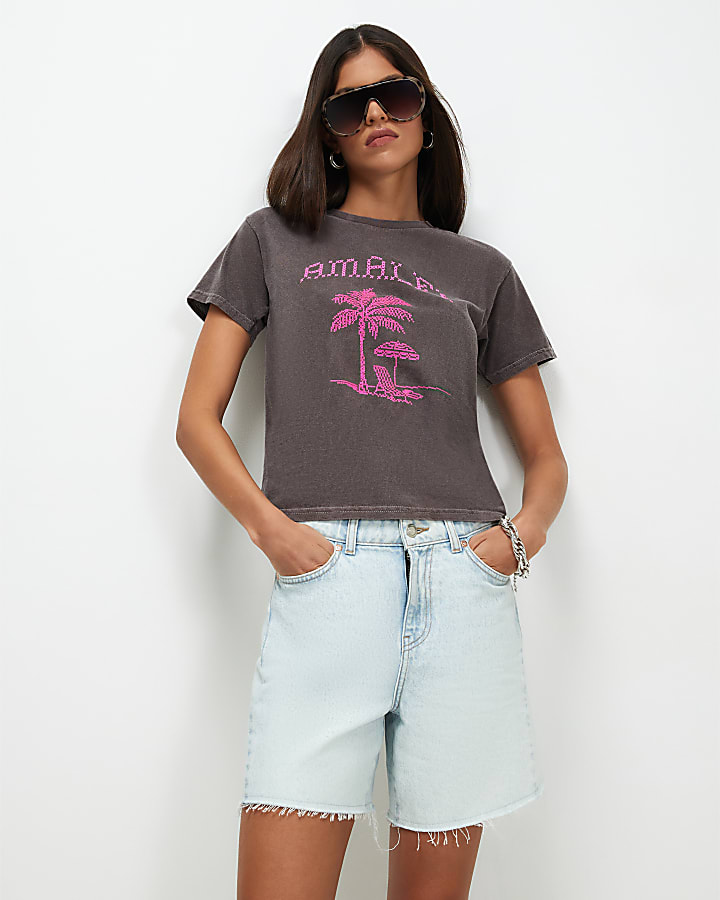Brown Cross Stitch Style Amalfi T-Shirt
