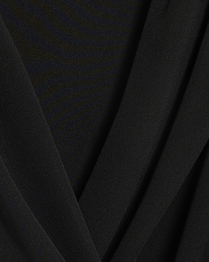 Black Drape Front Long Sleeve Midi Dress