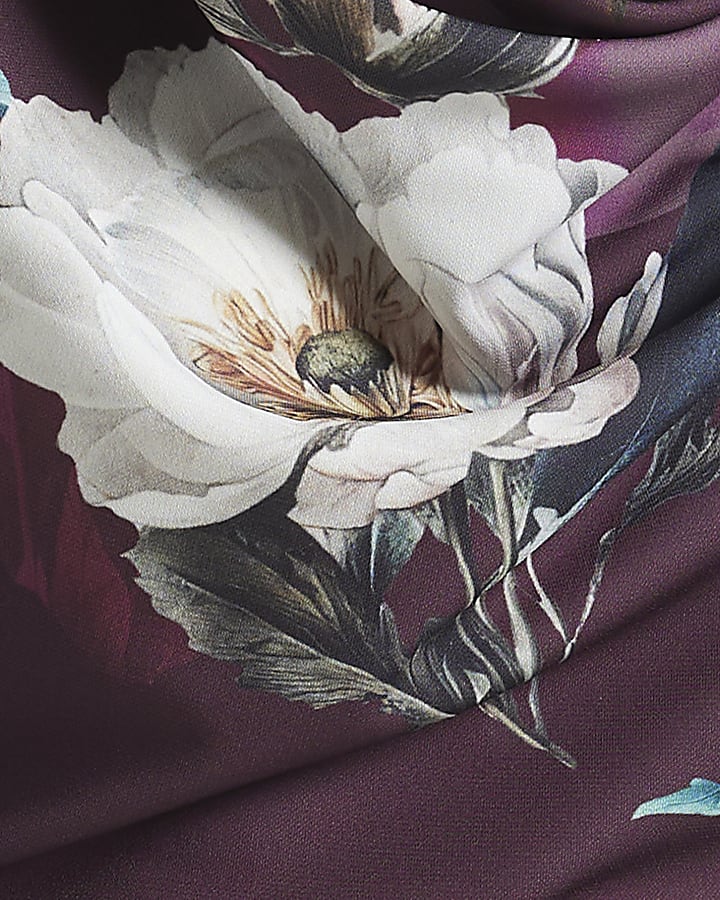 Purple Mesh Floral Ruched Sleeveless Top