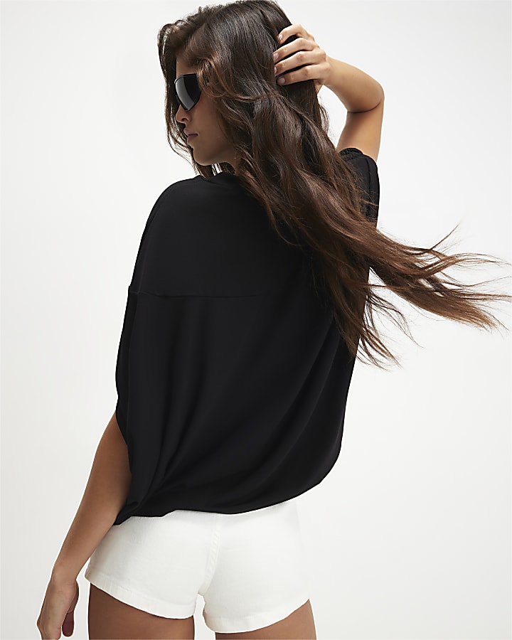Black Short Sleeve Cape Top