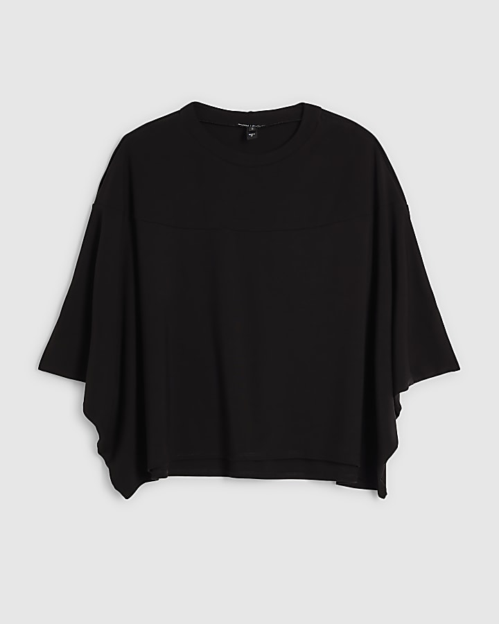 Black Short Sleeve Cape Top
