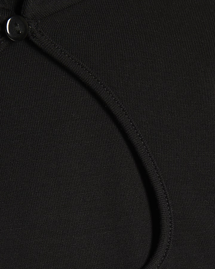 Black Short Sleeve Keyhole Top
