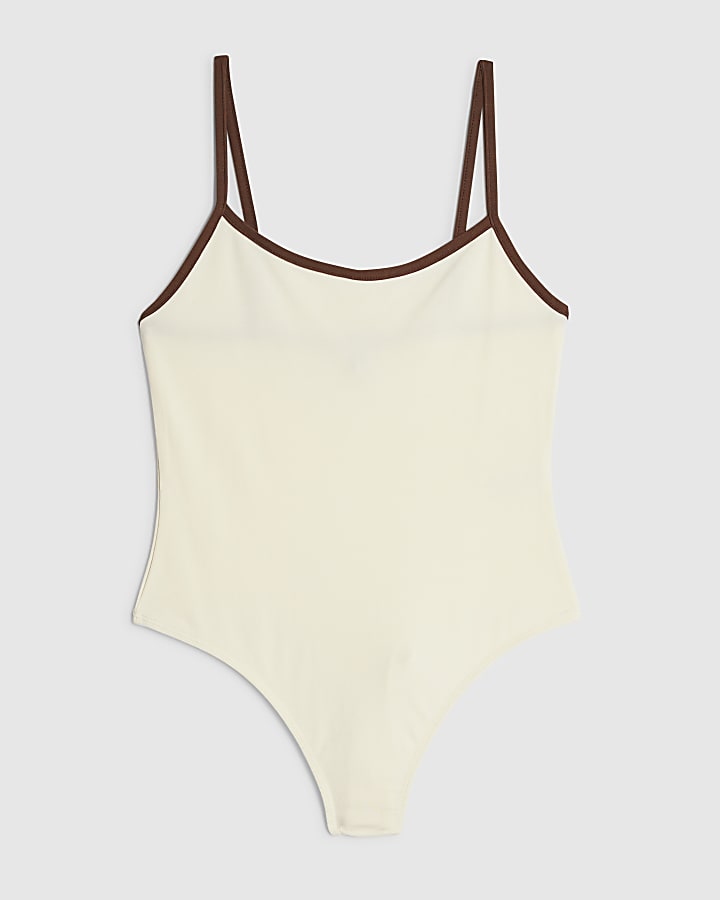 Cream Contrast Binding Bodysuit