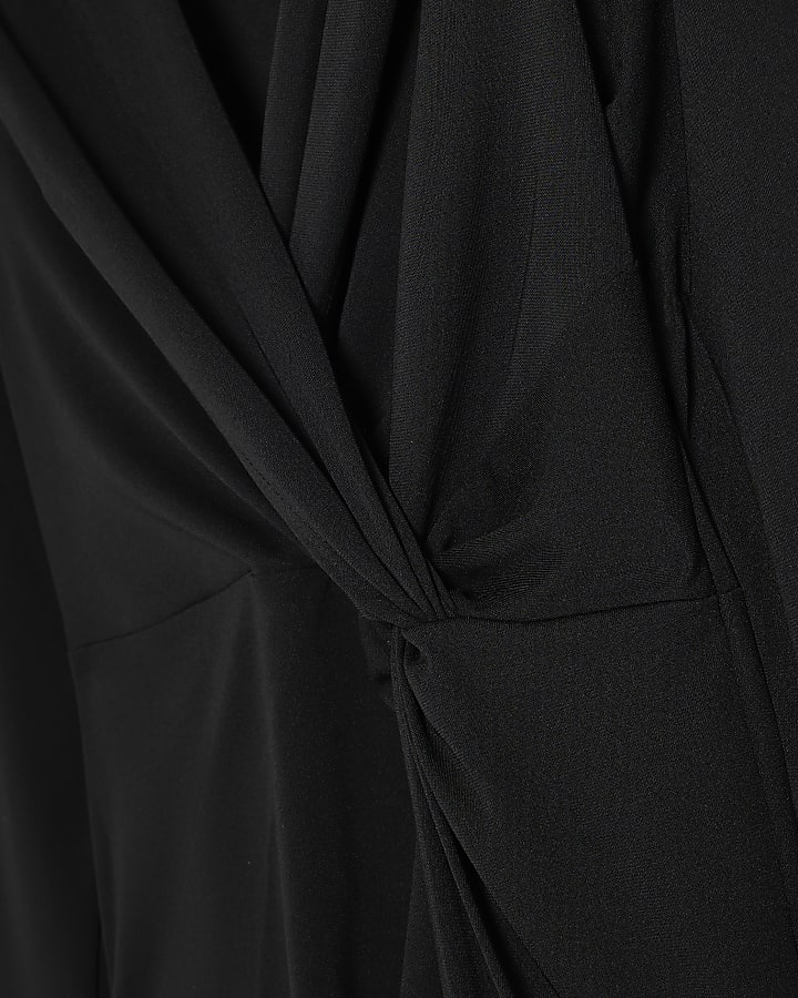 Petite Black Drape Front Midi Dress