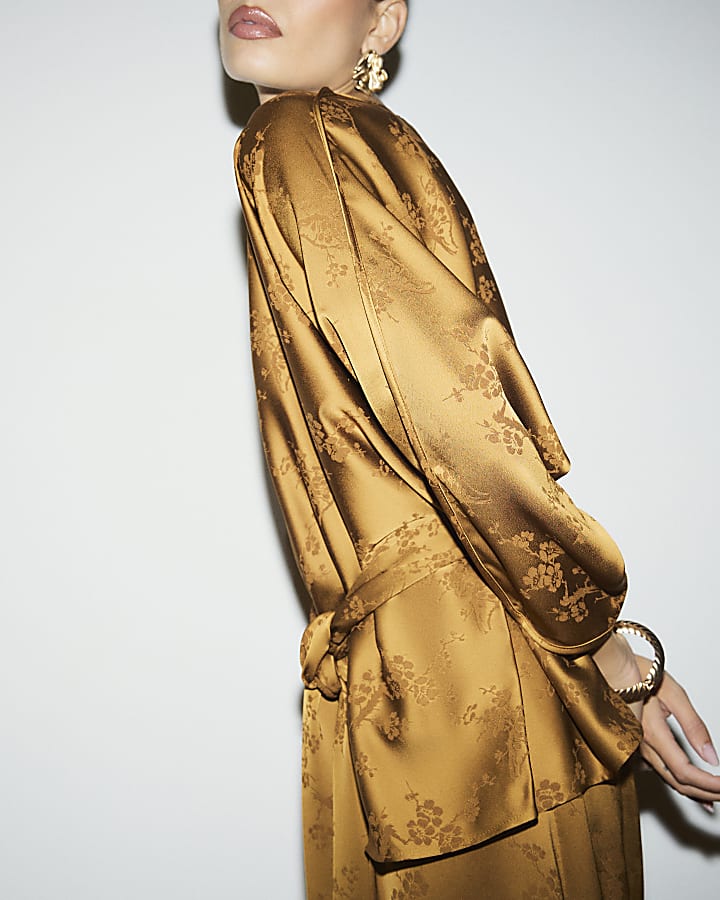 Bronze Floral Obi Belt Batwing Top