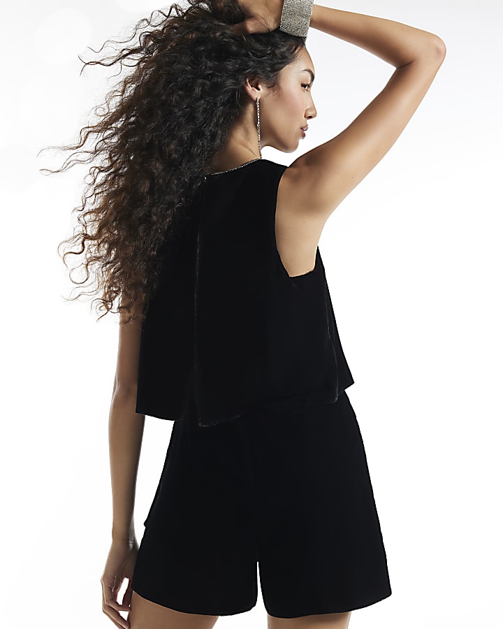 Black Velvet Trim Playsuit