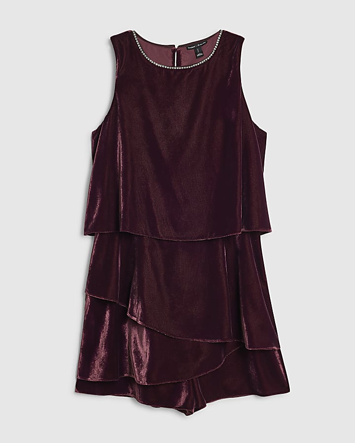 Burgundy Velvet Trim Playsuit