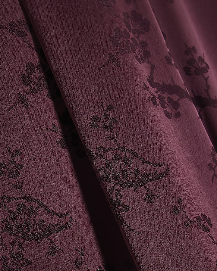 Burgundy Satin Jacquard Wide Leg Trousers