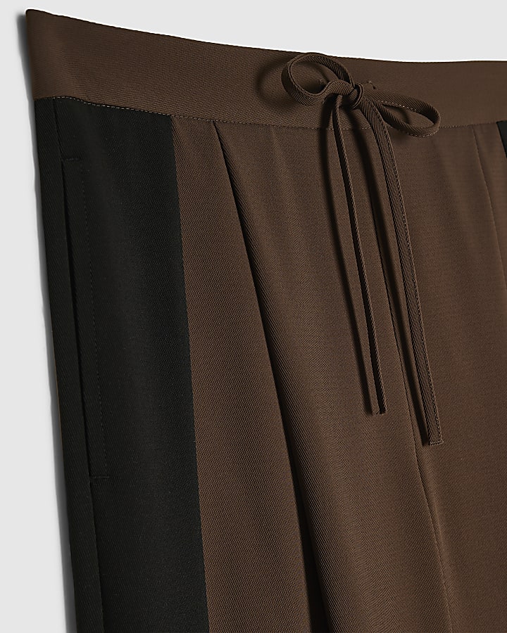 Brown Side Stripe Wide Leg Joggers
