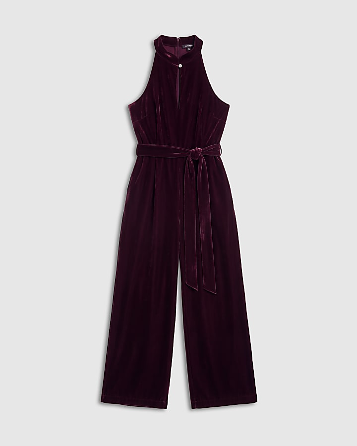 Burgundy Velvet Keyhole Jumpsuit