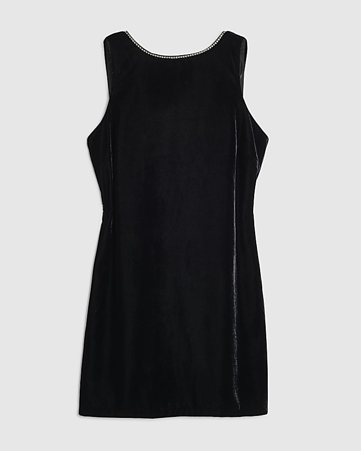 Black Velvet Bow Back Shift Dress
