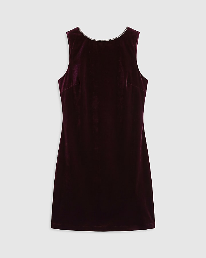 Burgundy Velvet Bow Back Shift Dress