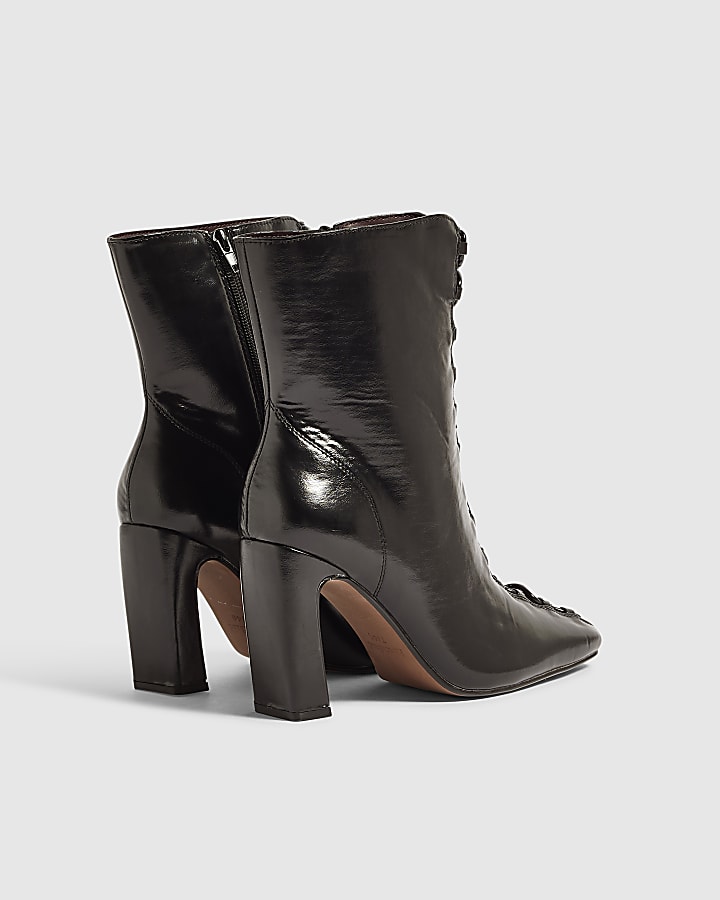 Black Block Heel Lace Up Ankle Boots