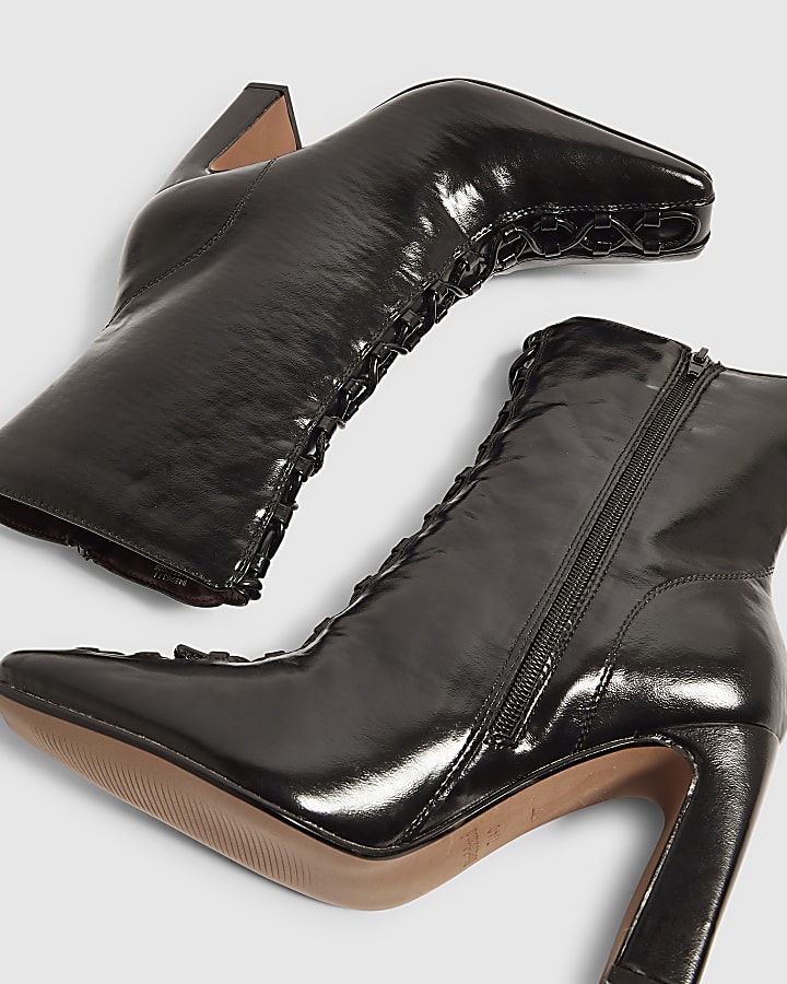 Black Block Heel Lace Up Ankle Boots