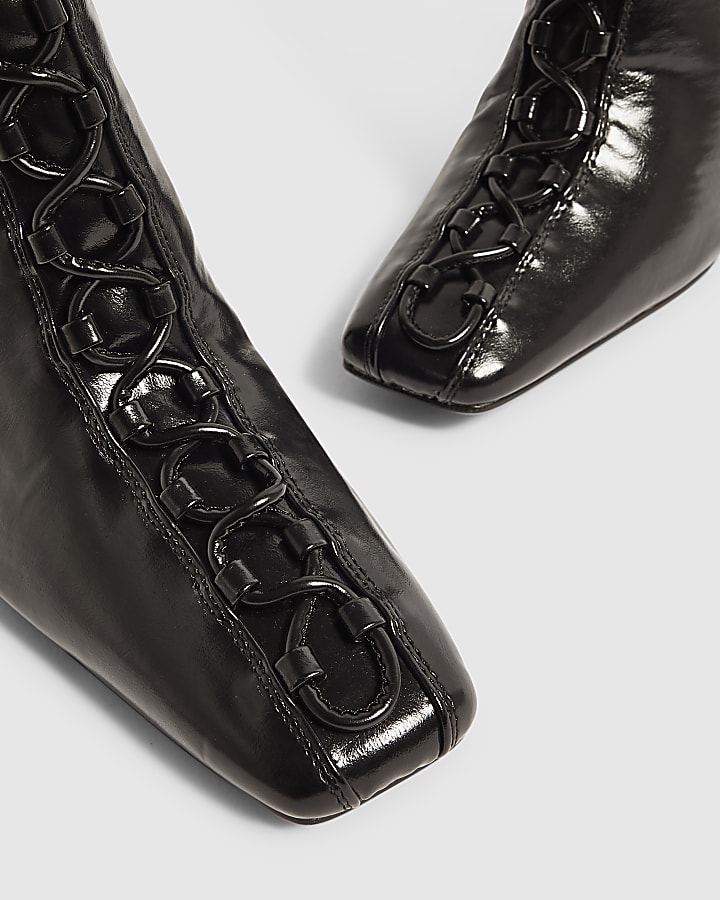 Black Block Heel Lace Up Ankle Boots