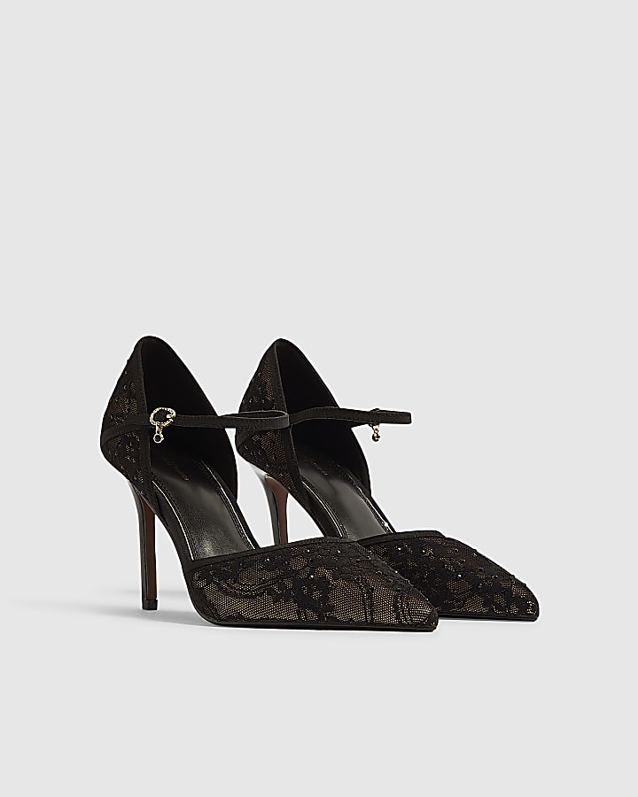Black Lace Stiletto Court Heels