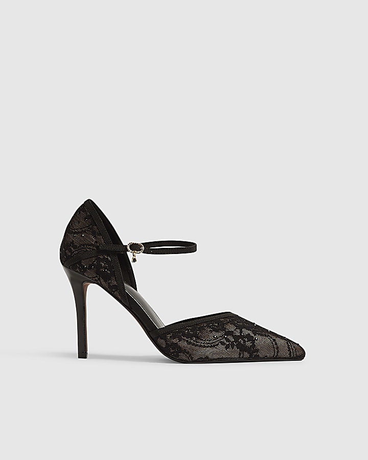 Black Lace Stiletto Court Heels