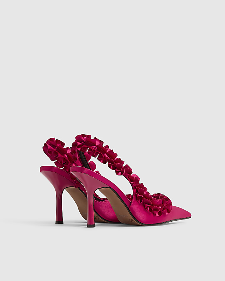 Pink Ruched Slingback Court Heels