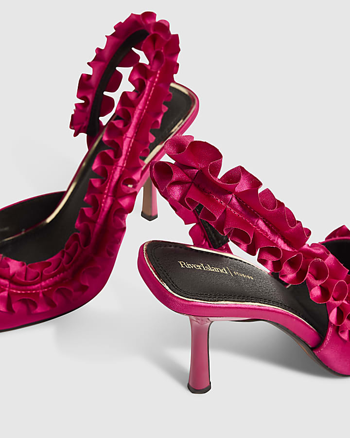 Pink Ruched Slingback Court Heels