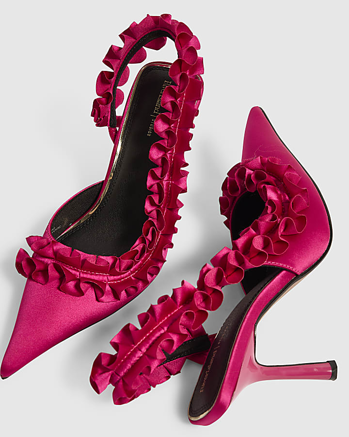 Pink Ruched Slingback Court Heels