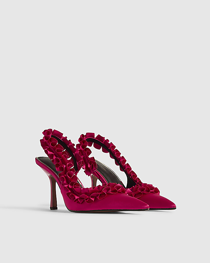 Pink Ruched Slingback Court Heels