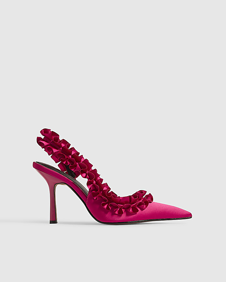 Pink Ruched Slingback Court Heels
