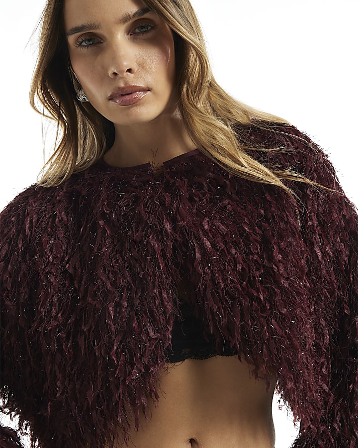 Burgundy Fluffy Shrug Cape