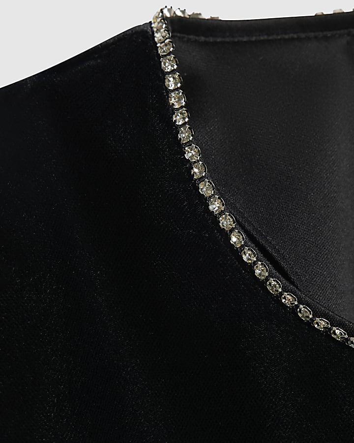 Black Velvet Diamante Trim T-Shirt
