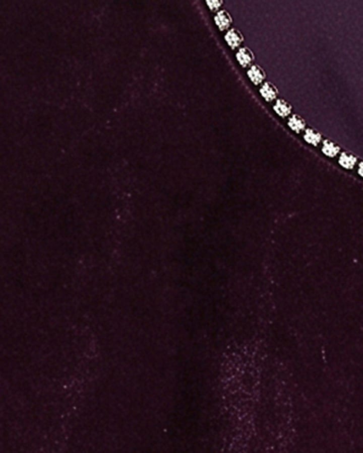 Burgundy Velvet Diamante Trim T-Shirt