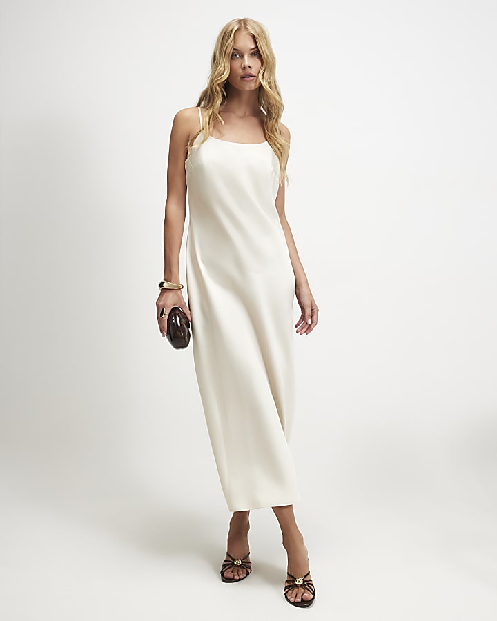 Cream Satin Slip Maxi Dress