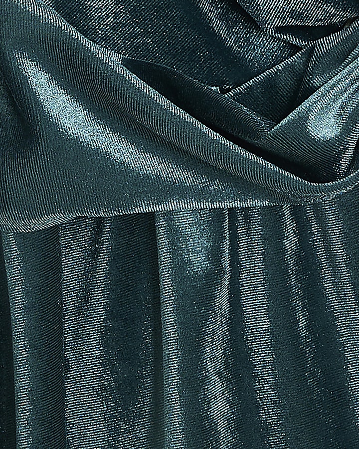 Blue Velvet One Shoulder Buckle Top