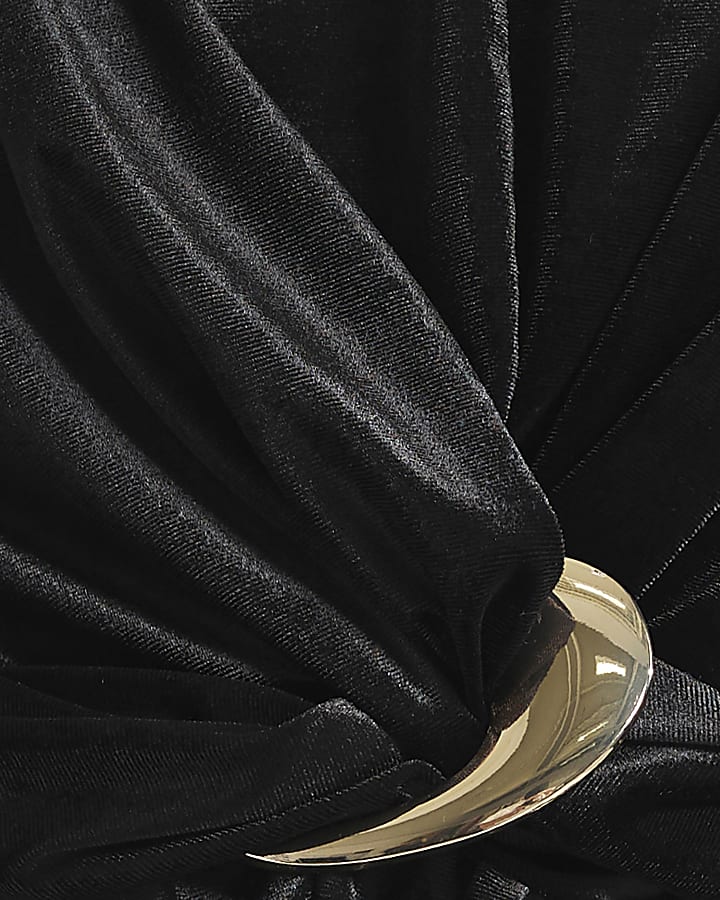 Black Velvet One Shoulder Buckle Top